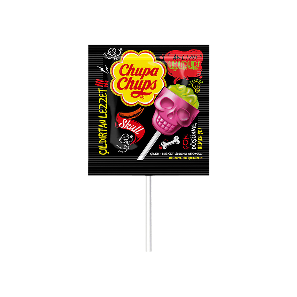 Chupa Chups Skull Lolipop Çilek Misket Limonu Aromalı (15 g)
