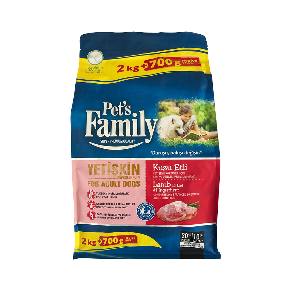 Pet's Family Kuzu Etli Yetişkin Köpek Maması (2 + 0,7 kg)