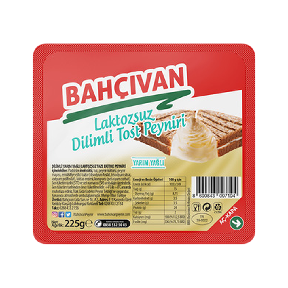 Bahçıvan Laktozsuz Dilimli Yarım Yağlı Tost Peyniri (225 g)