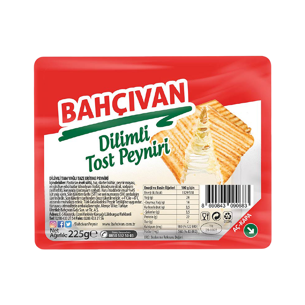 Bahçıvan Dilimli Tost Peyniri (225 g)