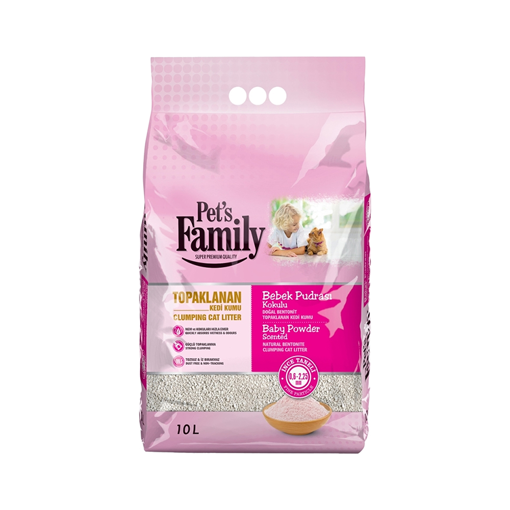 Pet's Family İnce Kedi Kumu Bebek Pudrası Kokulu (10 L)