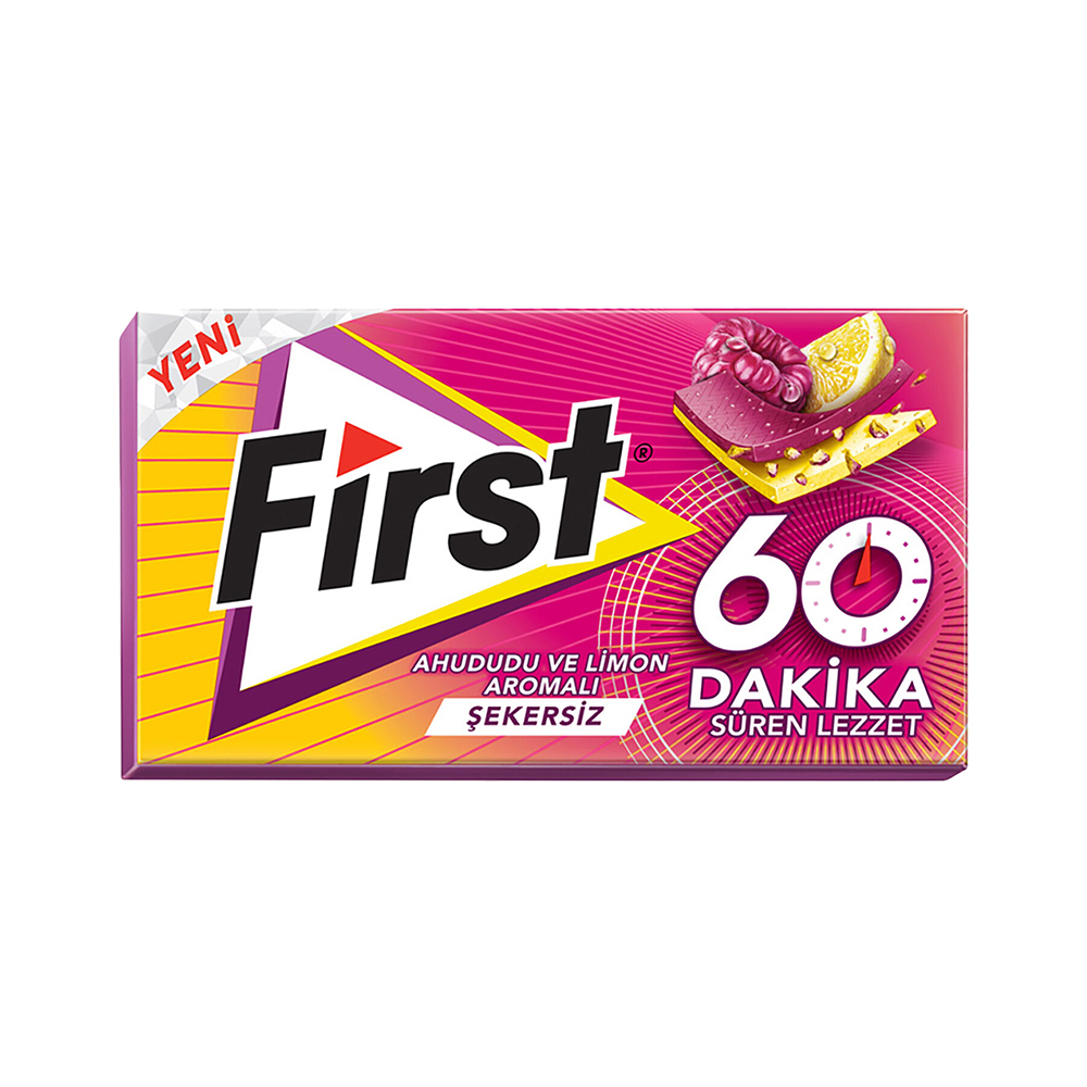 First 60 Dakika Limon Ahududu Şekersiz Sakız (27 g)