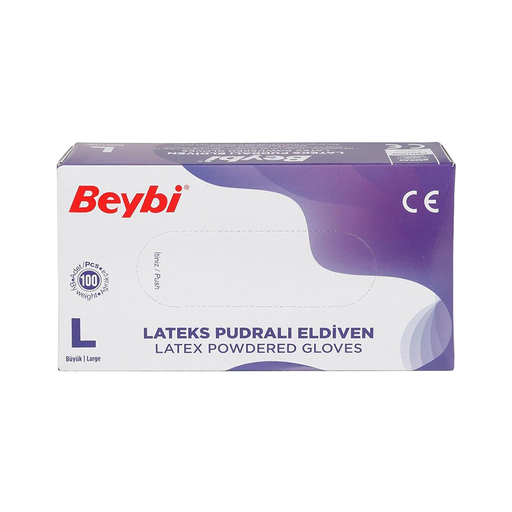 Beybi Lateks Pudralı Tek Kullanımlık Eldiven L (100'lü)