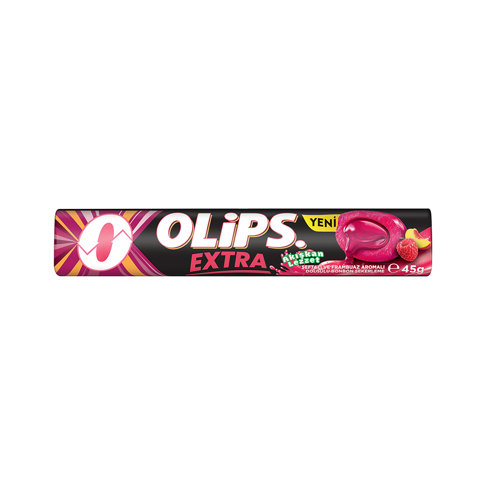 Olips Extra Şeftali ve Frambuaz Aromalı Dolgulu Bonbon Şeker (45 g)