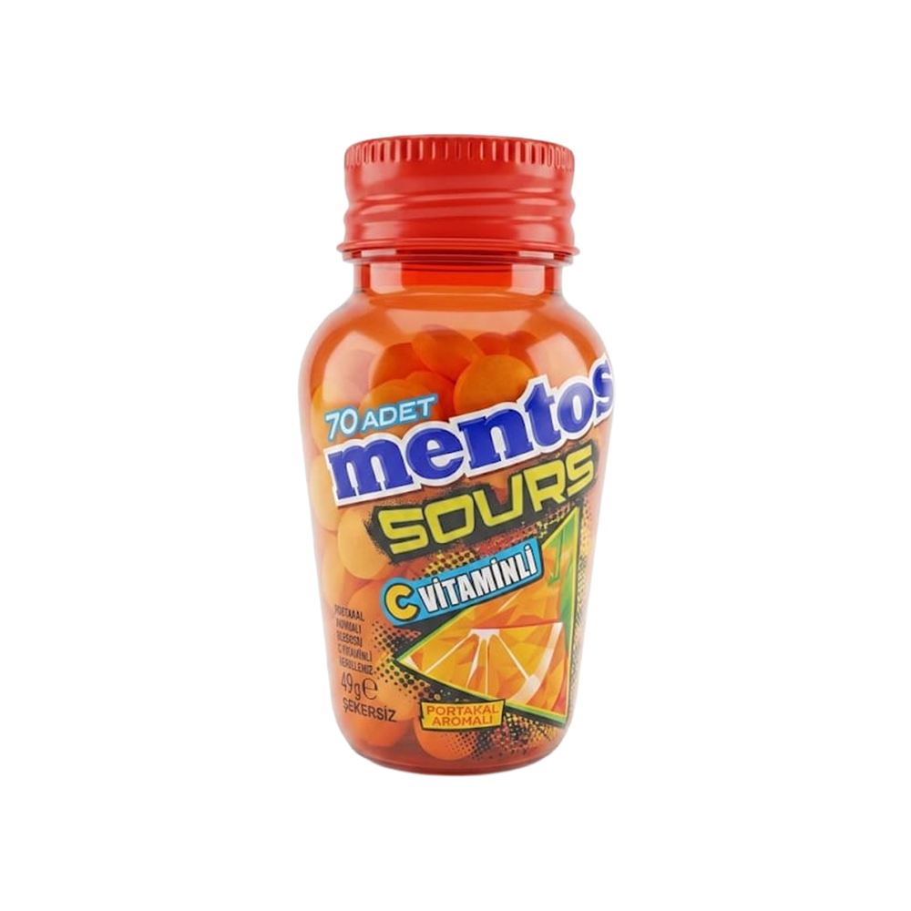 Mentos Sours Portakal Aromalı Şekersiz Tablet Şekerleme (49 g)