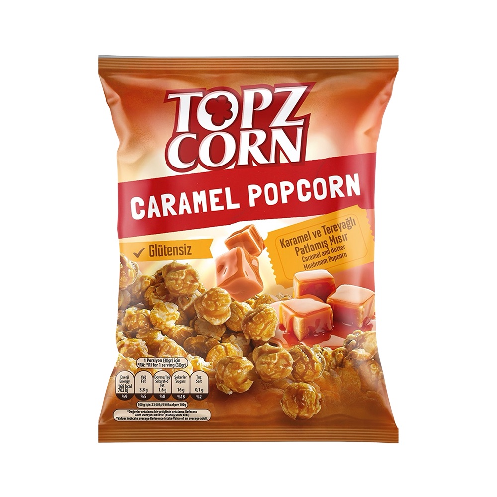 Topzcorn Karamel ve Tereyağlı Glütensiz Patlamış Mısır (100 g)